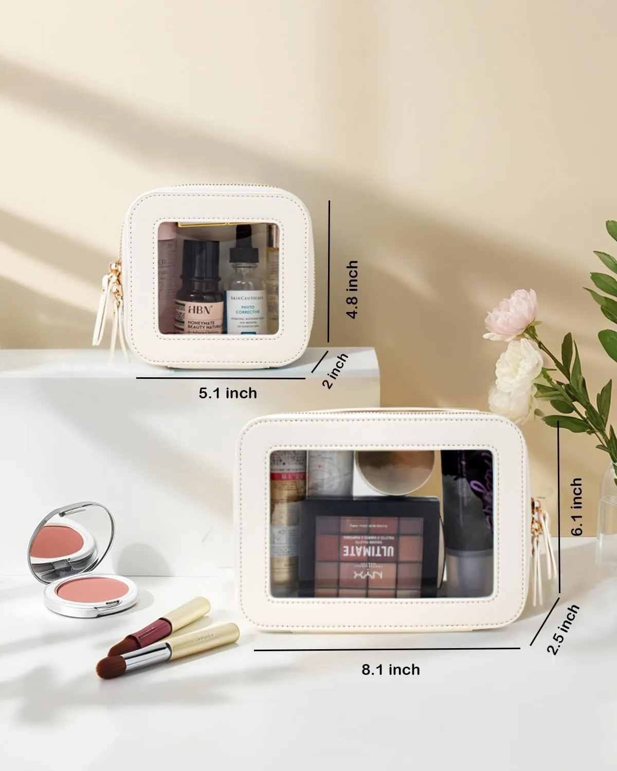 Clear Makeup Bag Set, TSA Approved Toiletry Bag Travel Makeup Bag Clear Cosmetic Travel Bag Small Makeup Bag Organizer Waterproof Portable Car Essentials for Women