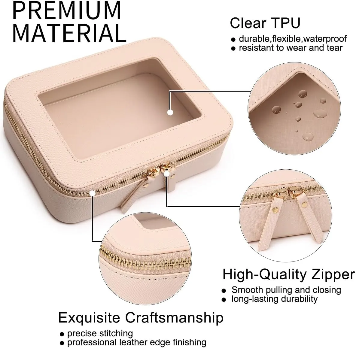 Clear Makeup Bag Transparent Travel Case for Cosmetics and Toiletries Women's Brush Bag and Clear Car Bag with Zipper (Beige, M )