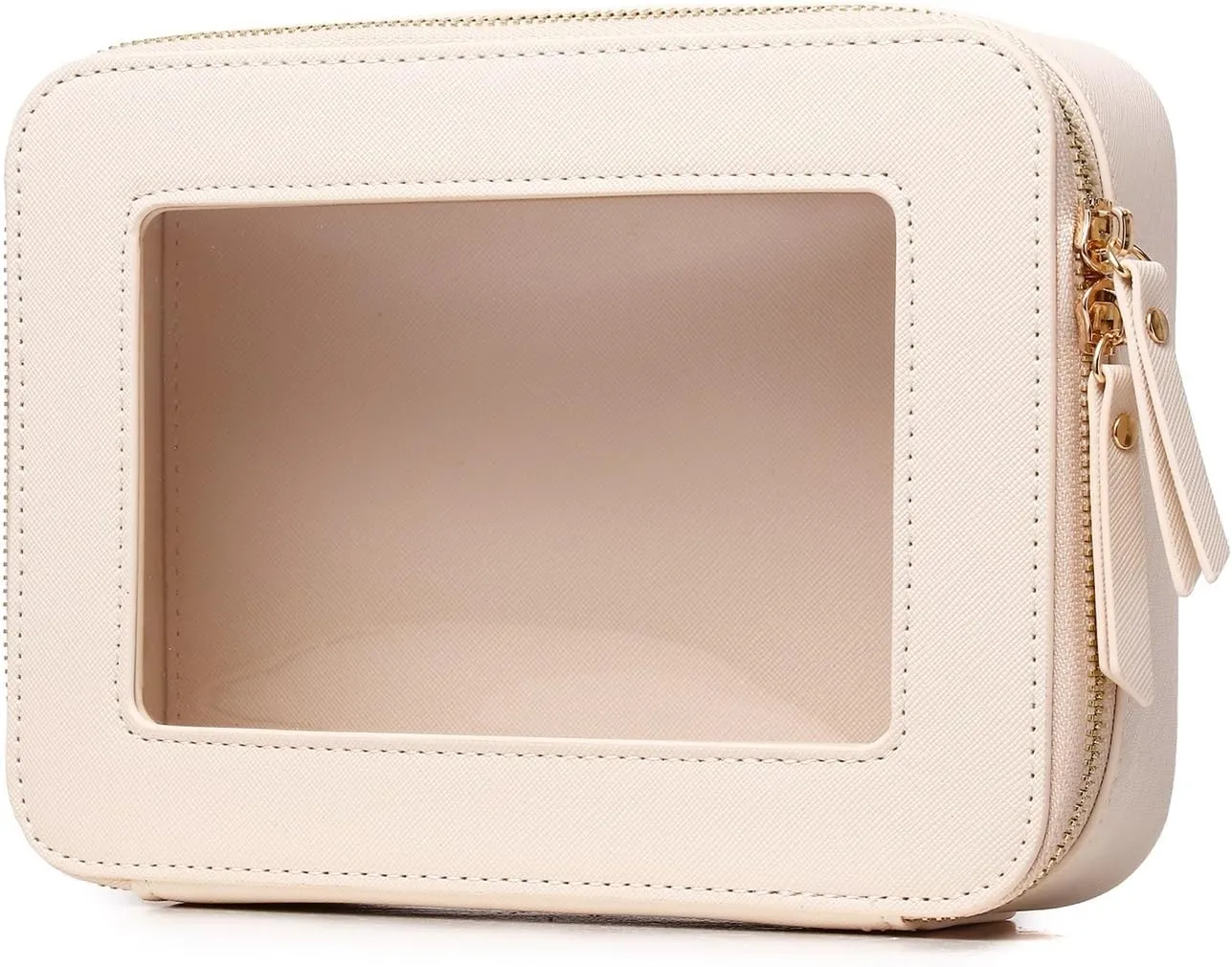 Clear Makeup Bag Transparent Travel Case for Cosmetics and Toiletries Women's Brush Bag and Clear Car Bag with Zipper (Beige, M )