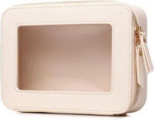 Clear Makeup Bag Transparent Travel Case for Cosmetics and Toiletries Women's Brush Bag and Clear Car Bag with Zipper (Beige, M )