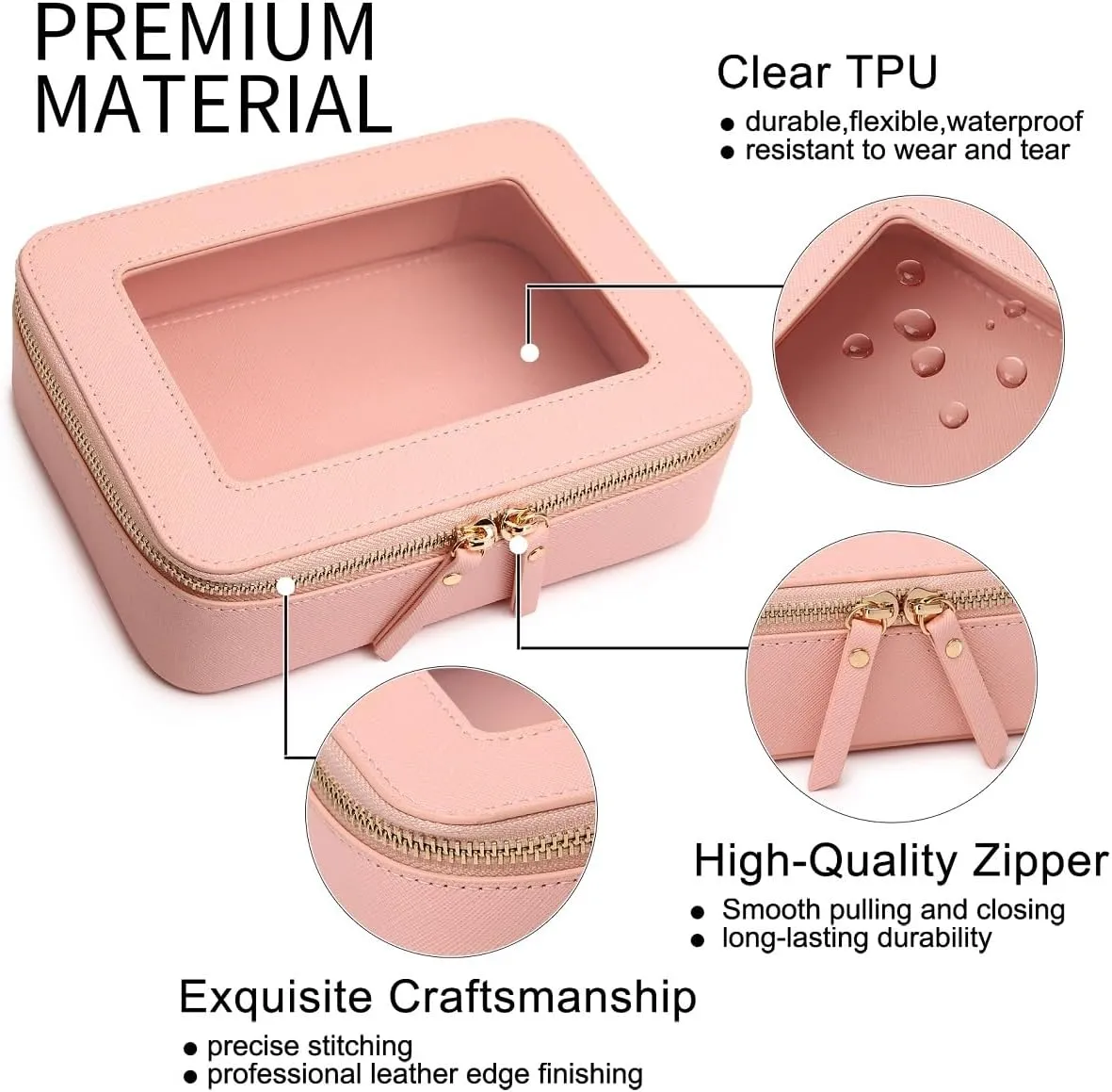 Clear Makeup Bag Transparent Travel Case for Cosmetics and Toiletries Women's Brush Bag and Clear Car Bag with Zipper (Pink, M )
