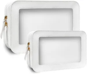 Clear Makeup Bag, Travel Toiletry Bag with Zipper, Clear Cosmetic Organizer Fit Carry-on Travel Essentials,Clear Cosmetic Bags for Women Men Multipurpose Portable Cosmetic Organizer (WHITE 2 pack)
