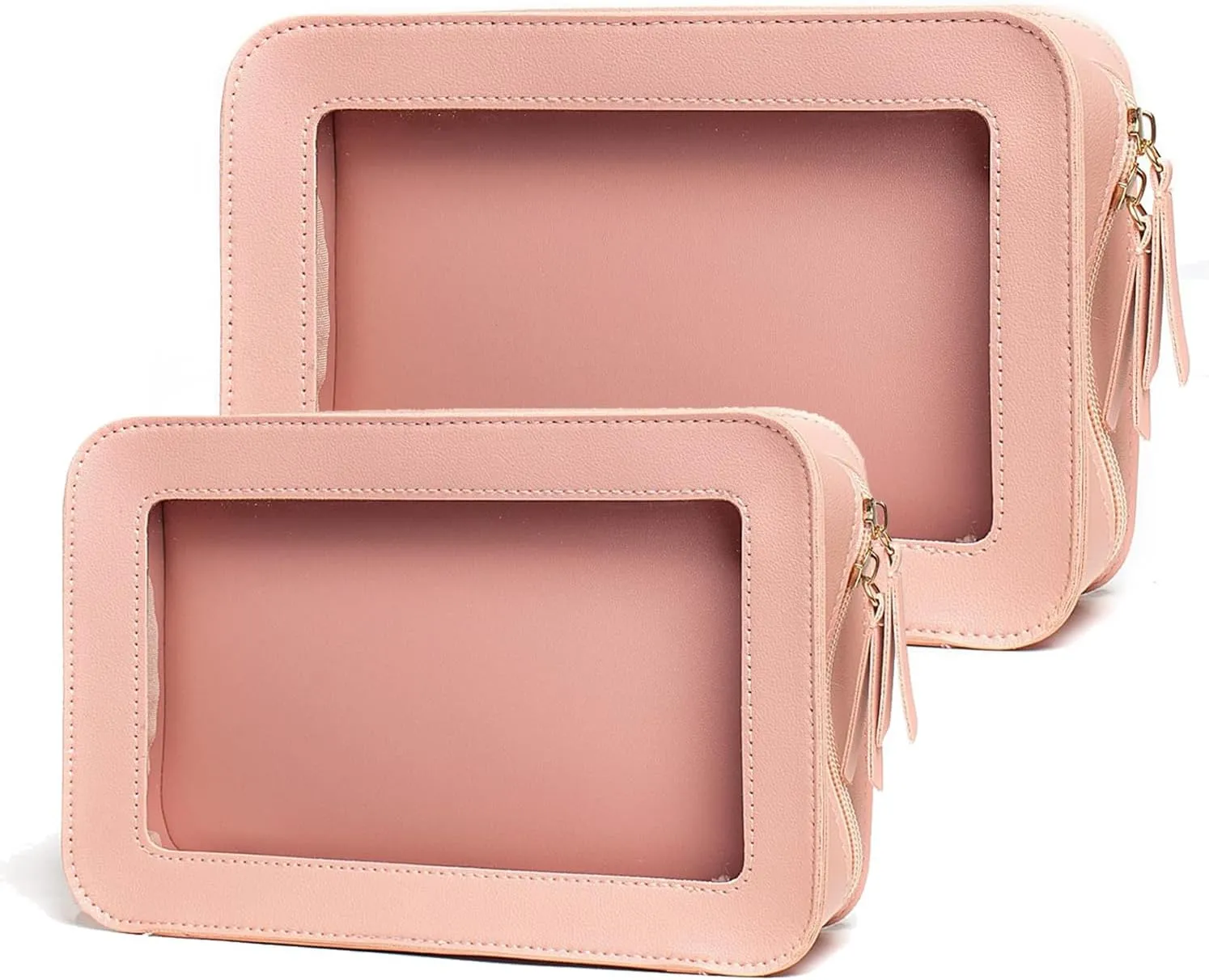 Clear Makeup Bag, Travel Toiletry Bag With Zipper, Cosmetic Organizer Fit Carry-on Essentials, Multipurpose Portable Bags for Women Men (Pink 2 Pack)