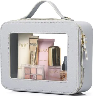 Clear Makeup Bag Waterproof Travel Case for Cosmetics and Toiletries Women's Makeup Organizer and Car Bag with Zipper (Gray, L-1)