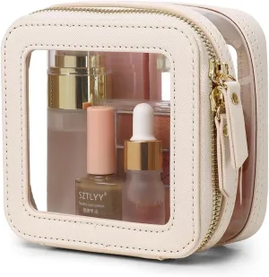 Clear Small Makeup Bag Mini Cosmetic Makeup Case & Toiletry Bag with Zipper,Cute Purse Organizer,Car Essentials for Women (Beige, MINI-2)