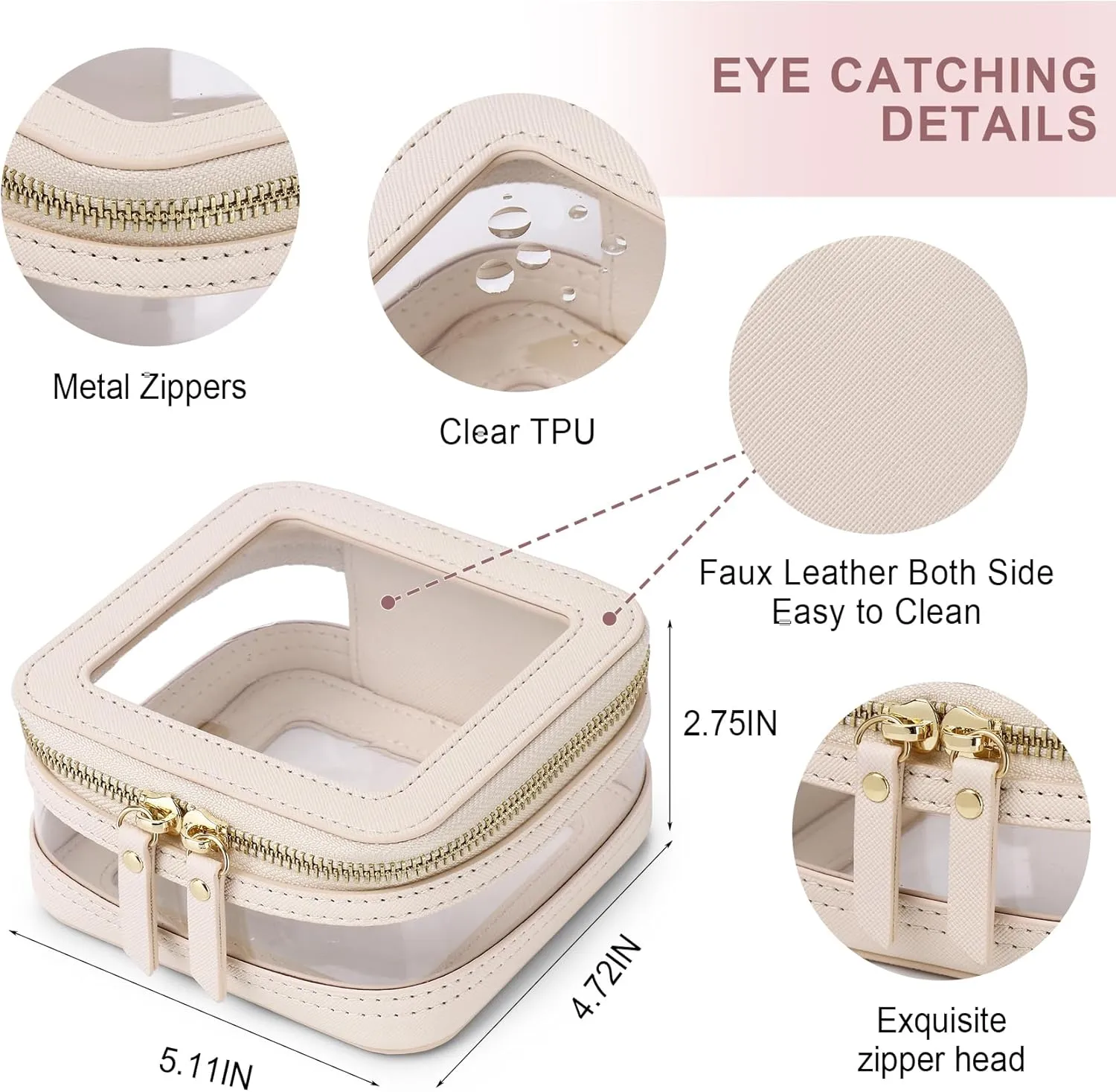 Clear Small Makeup Bag Mini Cosmetic Makeup Case & Toiletry Bag with Zipper,Cute Purse Organizer,Car Essentials for Women (Beige, MINI-2)