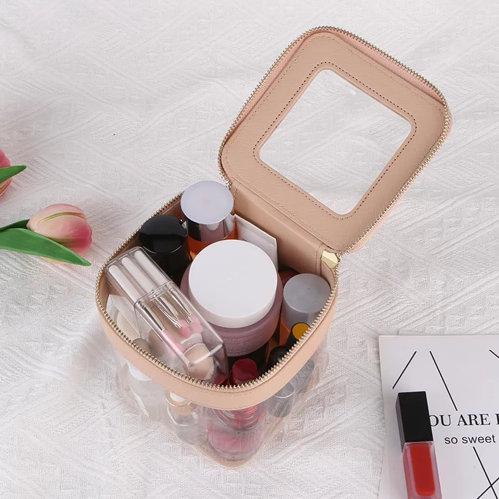 Clear Travel Makeup Bag for Women, Mini Makeup Bag Cosmetic Bag Travel Clear Makeup Pouch Case Organizer Transparent Storage Bag with Handle for Home Business Trip