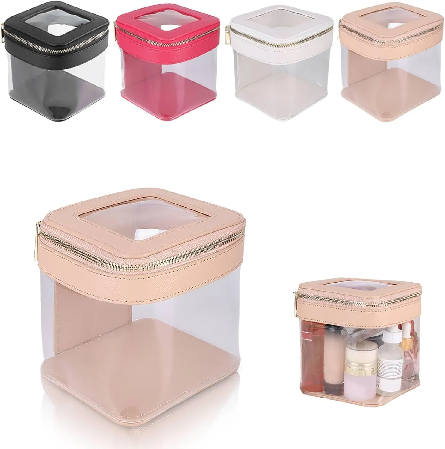Clear Travel Makeup Bag for Women, Mini Makeup Bag Cosmetic Bag Travel Clear Makeup Pouch Case Organizer Transparent Storage Bag with Handle for Home Business Trip