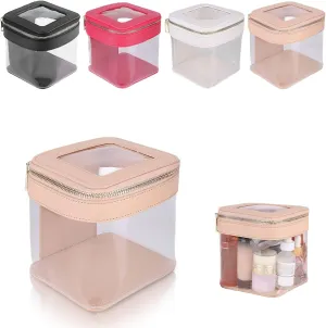 Clear Travel Makeup Bag for Women, Mini Makeup Bag Cosmetic Bag Travel Clear Makeup Pouch Case Organizer Transparent Storage Bag with Handle for Home Business Trip