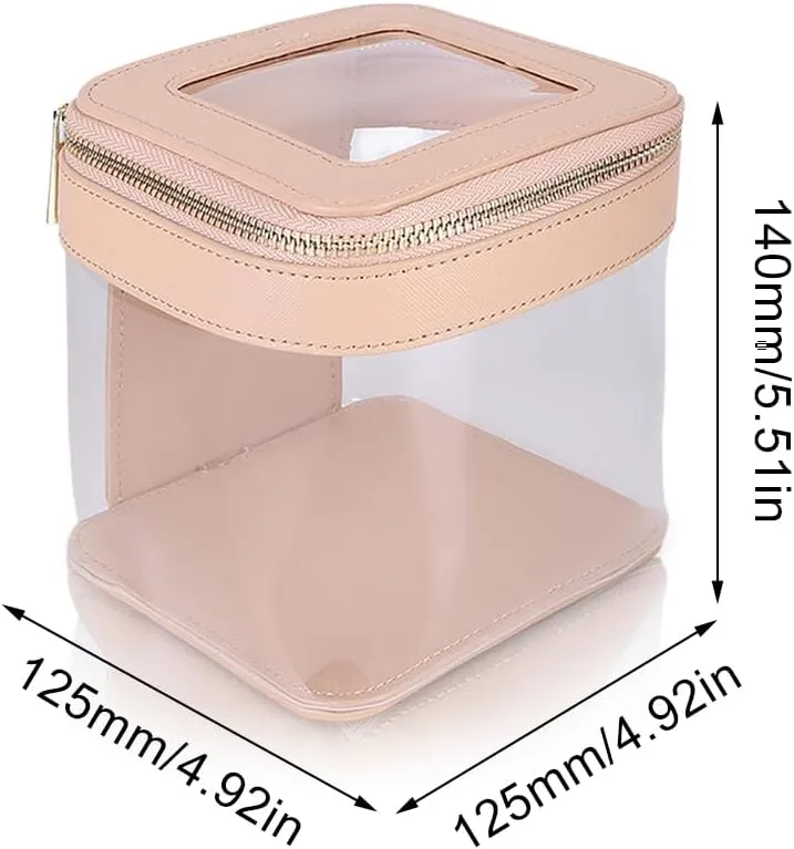 Clear Travel Makeup Bag for Women, Mini Makeup Bag Cosmetic Bag Travel Clear Makeup Pouch Case Organizer Transparent Storage Bag with Handle for Home Business Trip