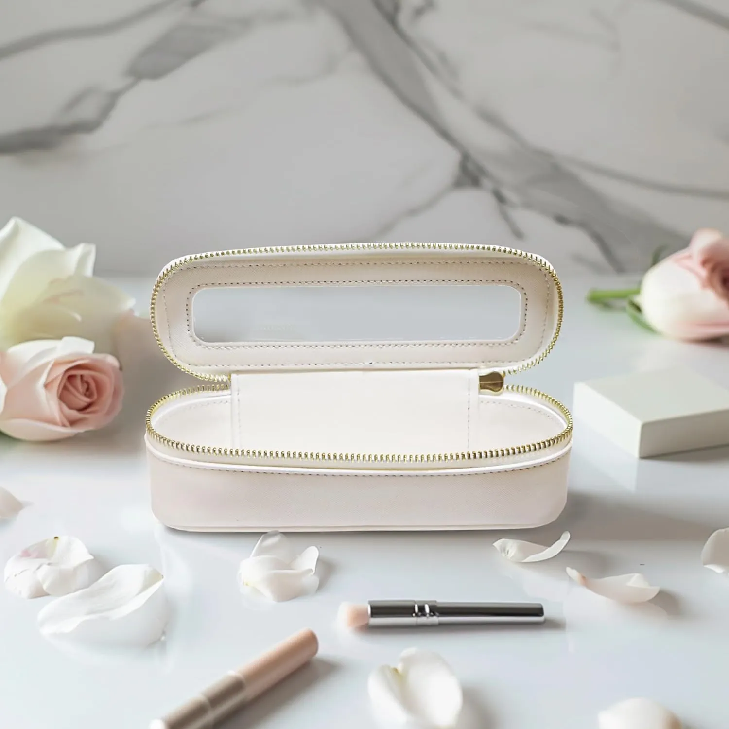 Clear Travel Makeup Pouch, Portable Brush Bag，Toiletry Cosmetics Bag, Waterproof Makeup Bag with Zipper for Women(Pink 5168)