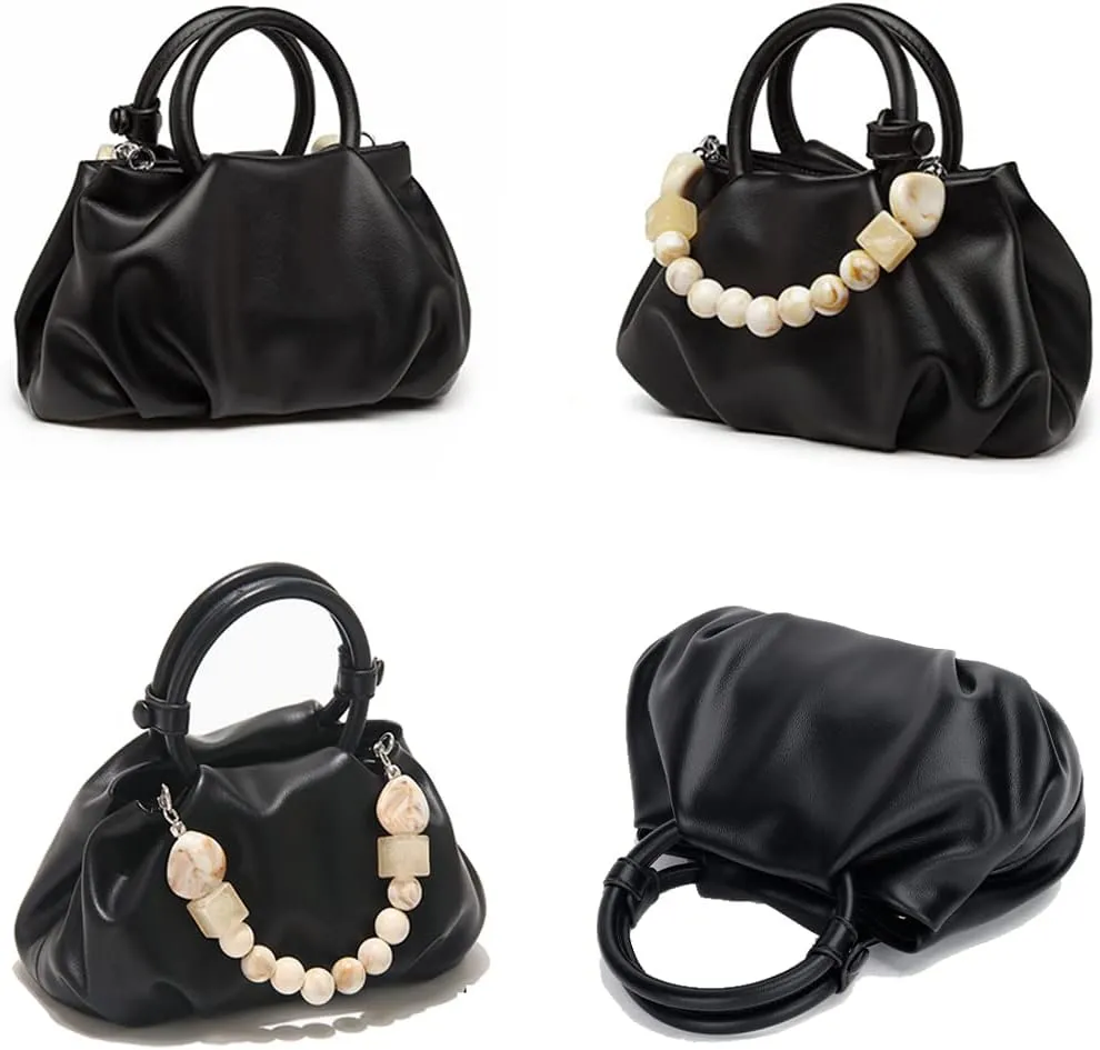 Cloud Clutch Purses for Women Soft Leather Dumpling Bag Beaded Slouchy Pouch Bag Small Handbag Crossbody Purse