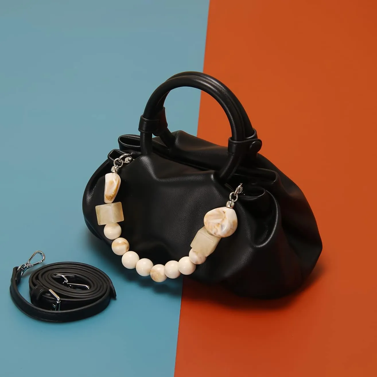 Cloud Clutch Purses for Women Soft Leather Dumpling Bag Beaded Slouchy Pouch Bag Small Handbag Crossbody Purse