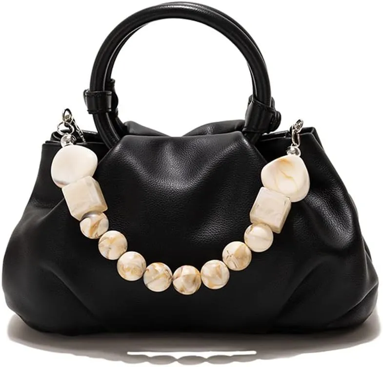 Cloud Clutch Purses for Women Soft Leather Dumpling Bag Beaded Slouchy Pouch Bag Small Handbag Crossbody Purse
