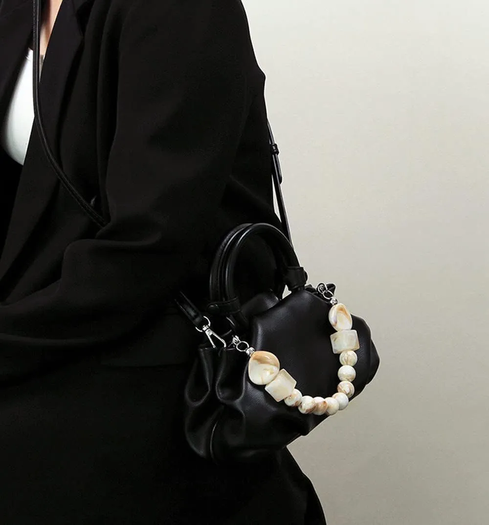 Cloud Clutch Purses for Women Soft Leather Dumpling Bag Beaded Slouchy Pouch Bag Small Handbag Crossbody Purse
