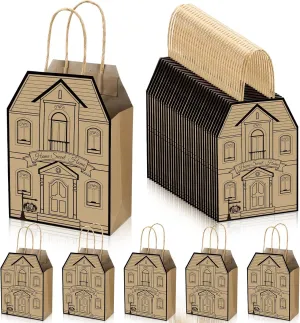 Colarr 50 Pcs Real Estate Agent Supplies House Shaped Gift Bag 5.25 x 3.25 x 8.25 Inch Real Estate Bag with Handles Kraft for Home Gift(Brown)