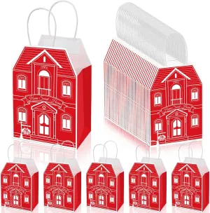 Colarr 50 Pcs Real Estate Agent Supplies House Shaped Gift Bag 5.25 x 3.25 x 8.25 Inch Real Estate Bag with Handles Kraft for Home Gift(Red)