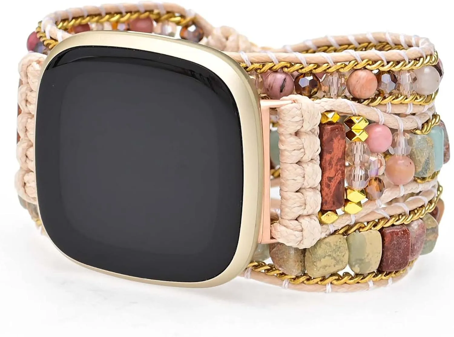 Compatible with Fitbit Versa/Versa 2/Versa Lite/Versa SE Bands Boho Beads Bracelets,Multilayer 5 Wraps Chakra Leather Handmade Braided Stone Love Heart Floral Rope Watch Strap for Women Men