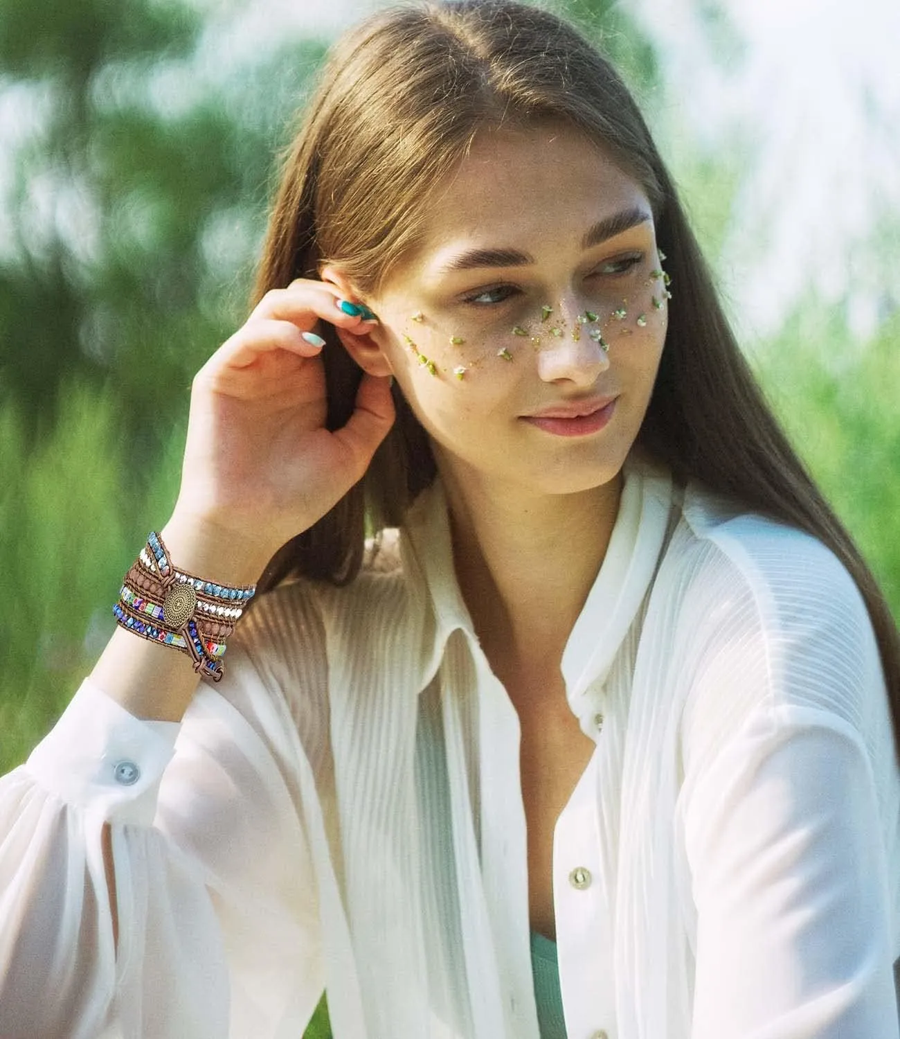 Compatible with Fitbit Versa/Versa 2/Versa Lite/Versa SE Bands Boho Beads Bracelets,Multilayer 5 Wraps Chakra Leather Handmade Braided Stone Love Heart Floral Rope Watch Strap for Women Men