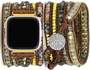 Compatible with Fitbit Versa/Versa 2/Versa Lite/Versa SE Bands Boho Beads Bracelets,Multilayer 5 Wraps Chakra Leather Handmade Braided Stone Love Heart Floral Rope Watch Strap for Women Men