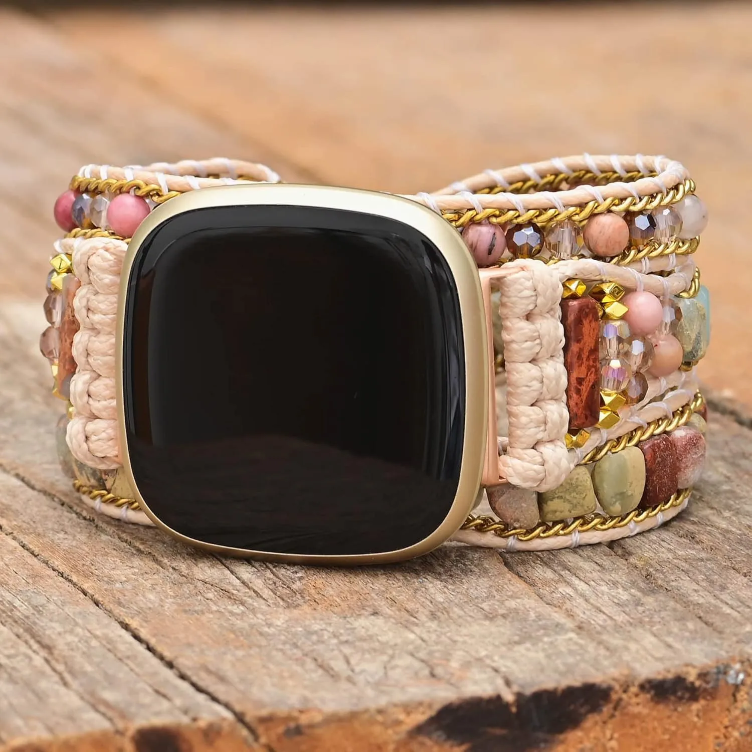 Compatible with Fitbit Versa/Versa 2/Versa Lite/Versa SE Bands Boho Beads Bracelets,Multilayer 5 Wraps Chakra Leather Handmade Braided Stone Love Heart Floral Rope Watch Strap for Women Men