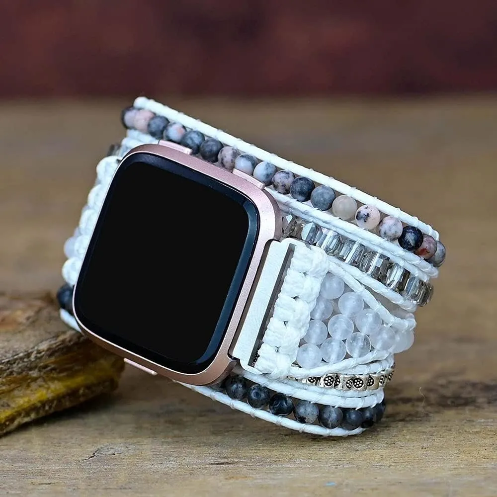 Compatible with Fitbit Versa/Versa 2/Versa Lite/Versa SE Bands Boho Beads Bracelets,Multilayer 5 Wraps Chakra Leather Handmade Braided Stone Love Heart Floral Rope Watch Strap for Women Men