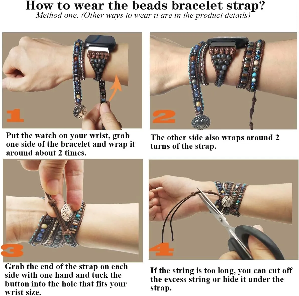 Compatible with Fitbit Versa/Versa 2/Versa Lite/Versa SE Bands Boho Beads Bracelets,Multilayer 5 Wraps Chakra Leather Handmade Braided Stone Love Heart Floral Rope Watch Strap for Women Men