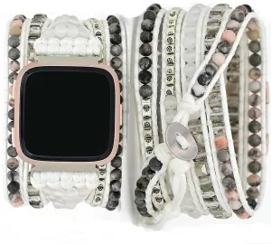 Compatible with Fitbit Versa/Versa 2/Versa Lite/Versa SE Bands Boho Beads Bracelets,Multilayer 5 Wraps Chakra Leather Handmade Braided Stone Love Heart Floral Rope Watch Strap for Women Men