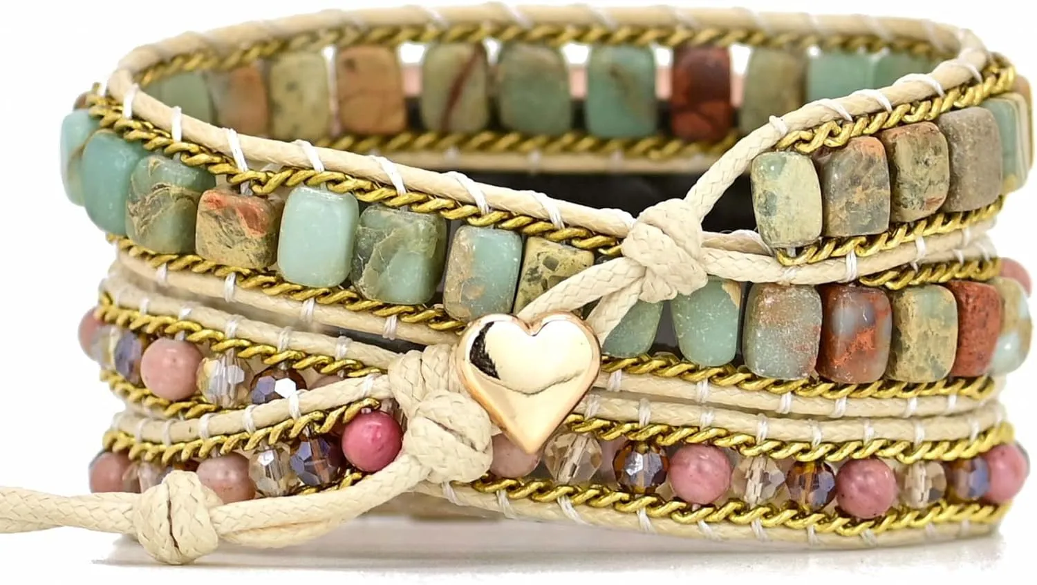 Compatible with Fitbit Versa/Versa 2/Versa Lite/Versa SE Bands Boho Beads Bracelets,Multilayer 5 Wraps Chakra Leather Handmade Braided Stone Love Heart Floral Rope Watch Strap for Women Men