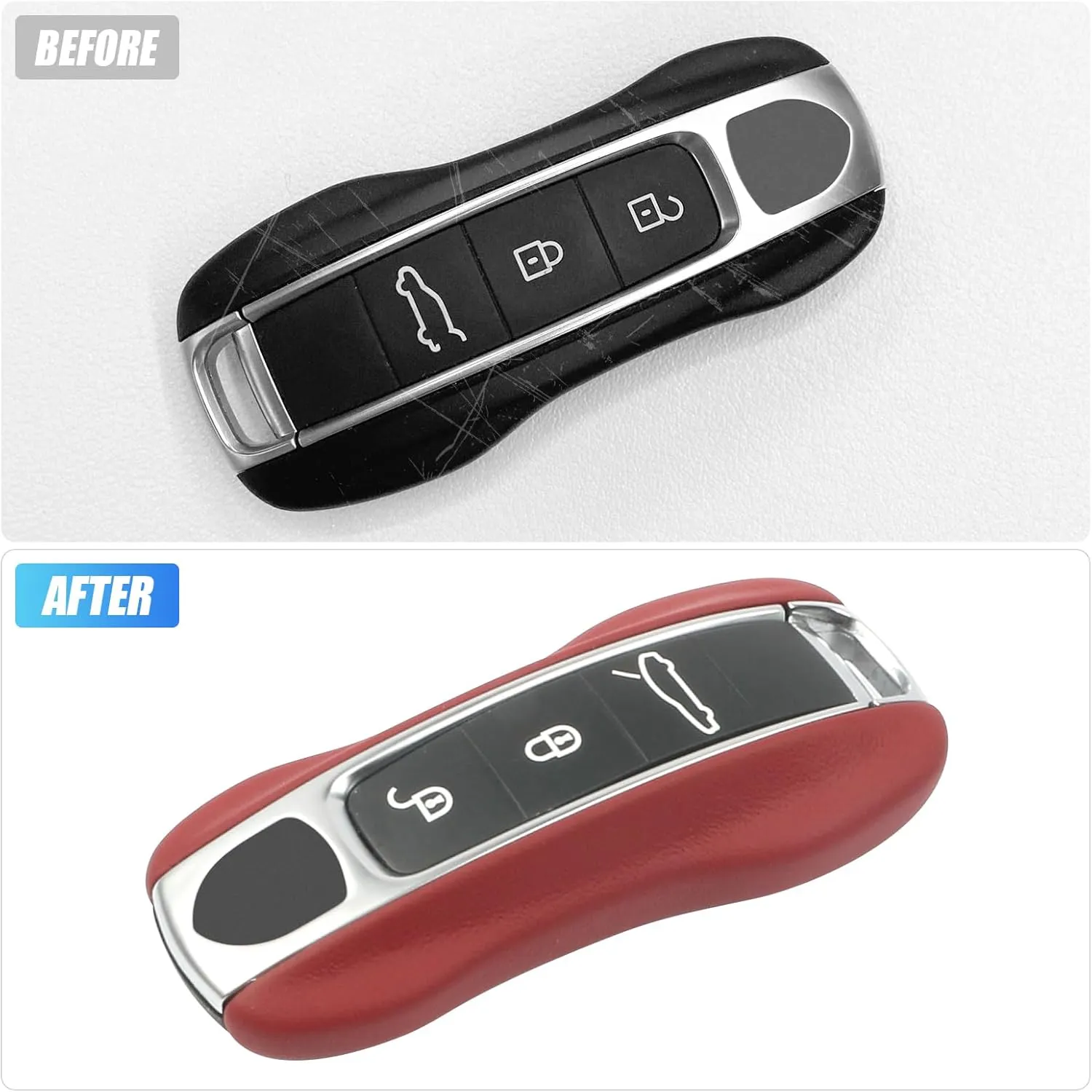 Compatible with Porsche Key Fob Cover Leather Compatible with Porsche Cayenne 2018-2025 Panamera 2017-2024 911 2019-2023 Taycan 2019-2024 Compatible with Porsche Key Cover (Red)