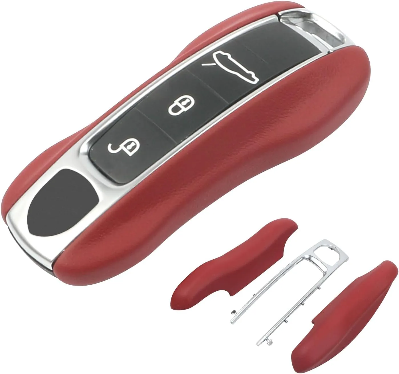 Compatible with Porsche Key Fob Cover Leather Compatible with Porsche Cayenne 2018-2025 Panamera 2017-2024 911 2019-2023 Taycan 2019-2024 Compatible with Porsche Key Cover (Red)