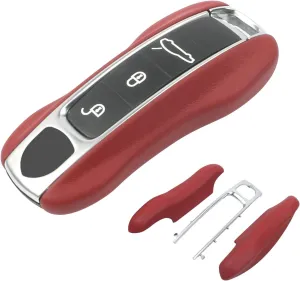 Compatible with Porsche Key Fob Cover Leather Compatible with Porsche Cayenne 2018-2025 Panamera 2017-2024 911 2019-2023 Taycan 2019-2024 Compatible with Porsche Key Cover (Red)