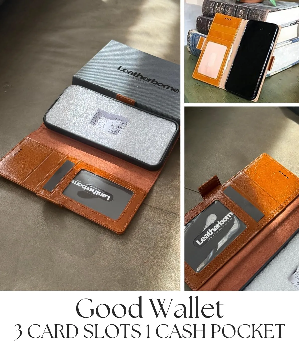 Compatible with Samsung Galaxy S25 Ultra Case – [Full Grain Cowhide Leather] [RFID Protection] [3 Cards and 1 Cash Pocket Wallet] [Magnetic Closure] [Build-in Kickstand] - Cognac