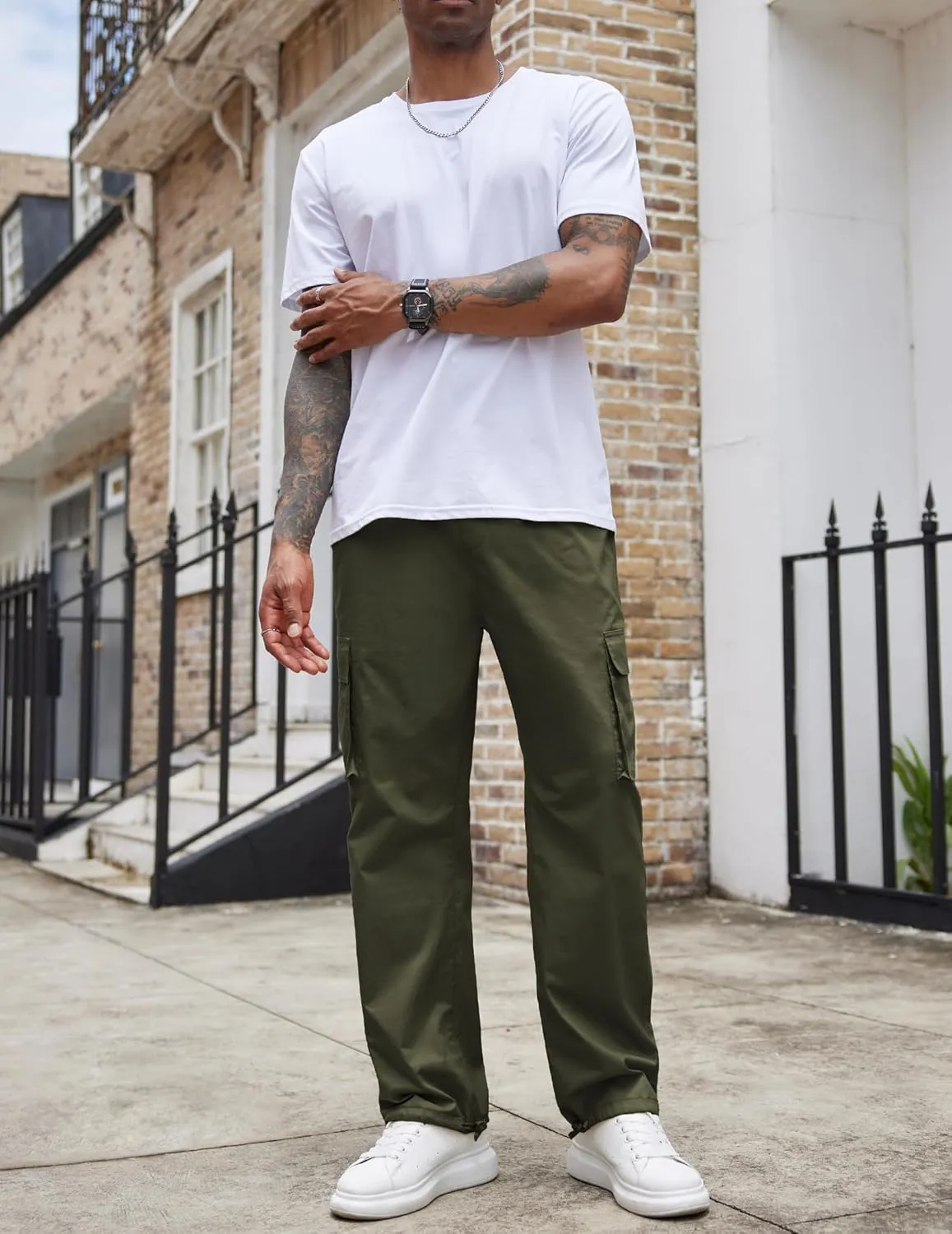 COOFANDY Men's Casual Cargo Pants Cotton Drawstring Athletic Jogger Sweatpants