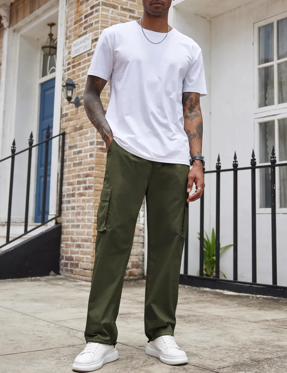 COOFANDY Men's Casual Cargo Pants Cotton Drawstring Athletic Jogger Sweatpants