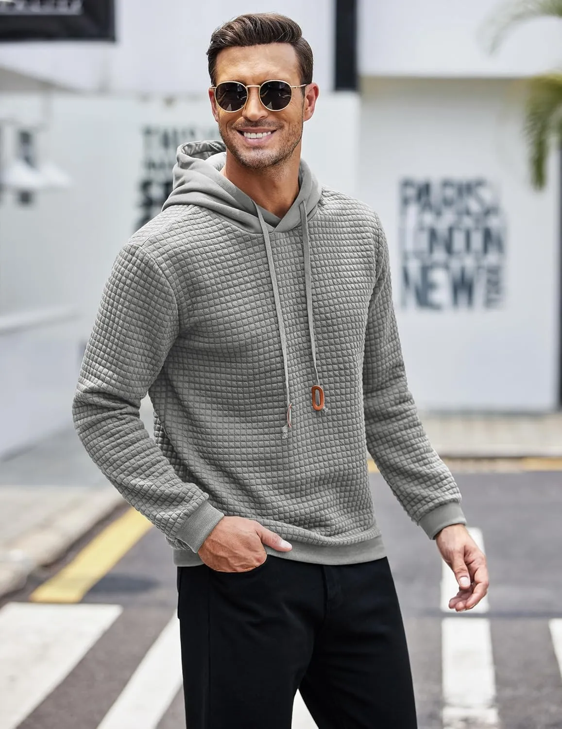 COOFANDY Mens Hooded Sweatshirt Casual Long Sleeve Drawstring Waffle Knit Pullover Hoodies