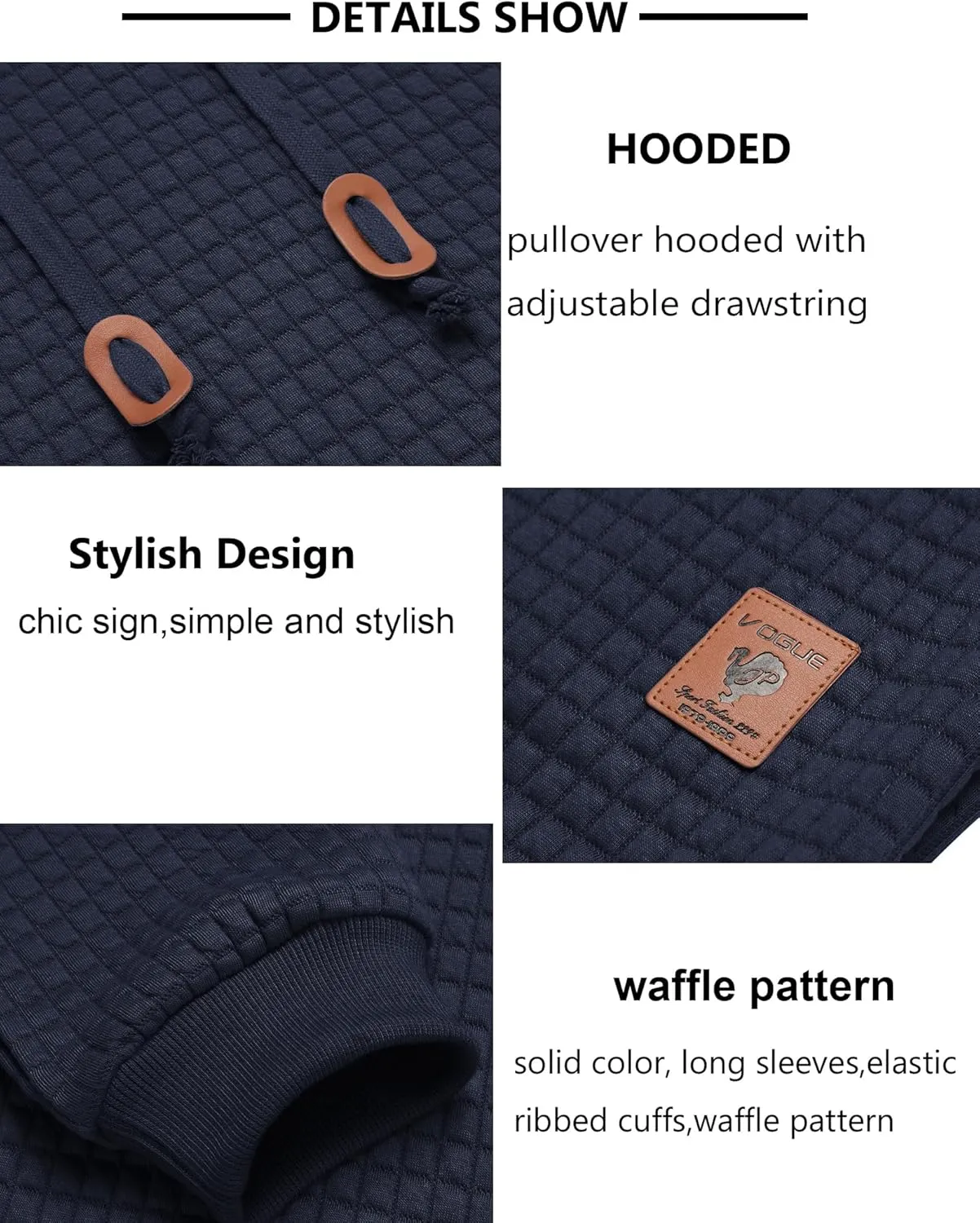COOFANDY Mens Hooded Sweatshirt Casual Long Sleeve Drawstring Waffle Knit Pullover Hoodies