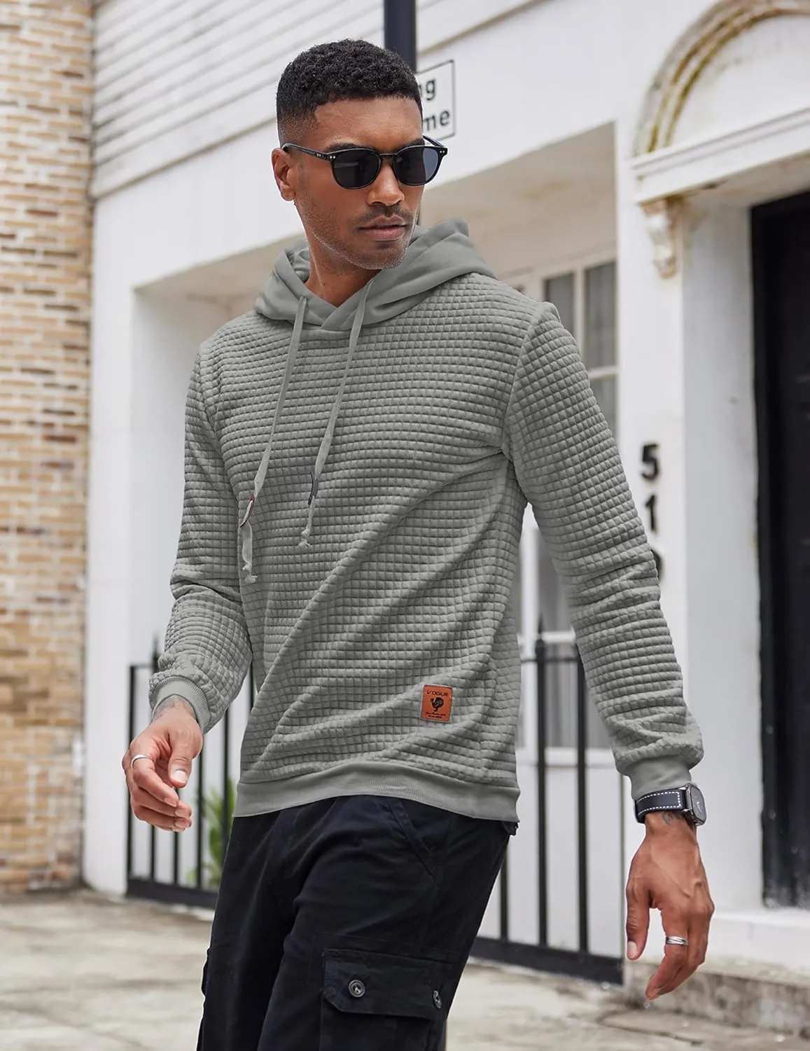 COOFANDY Mens Hooded Sweatshirt Casual Long Sleeve Drawstring Waffle Knit Pullover Hoodies