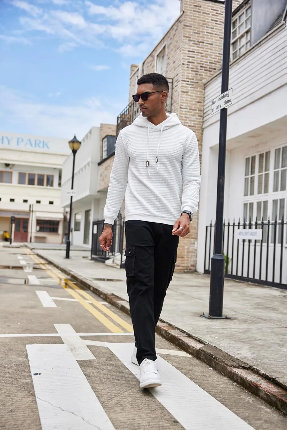COOFANDY Mens Hooded Sweatshirt Casual Long Sleeve Drawstring Waffle Knit Pullover Hoodies