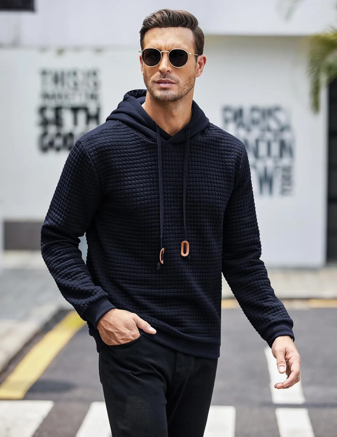 COOFANDY Mens Hooded Sweatshirt Casual Long Sleeve Drawstring Waffle Knit Pullover Hoodies