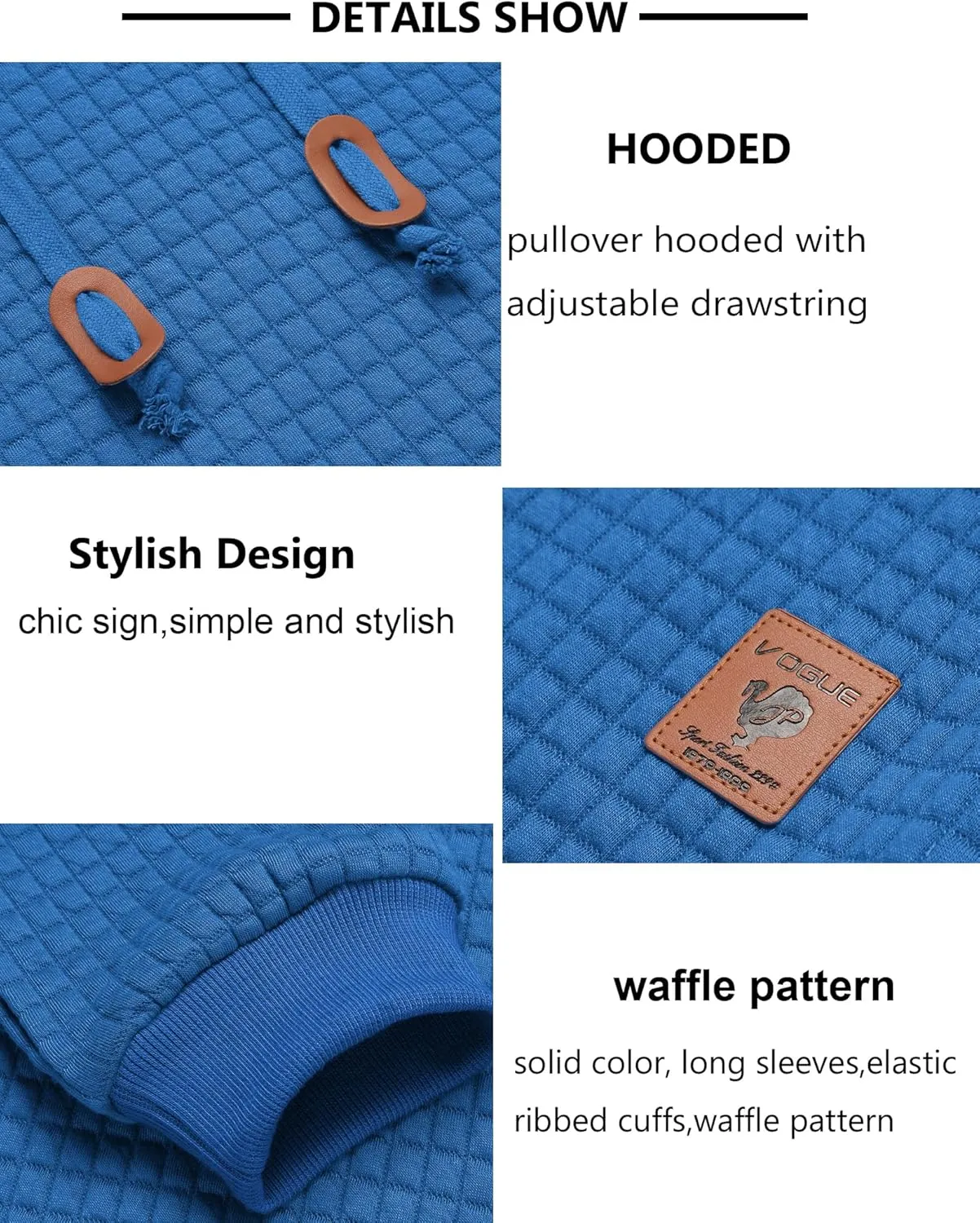 COOFANDY Mens Hooded Sweatshirt Casual Long Sleeve Drawstring Waffle Knit Pullover Hoodies