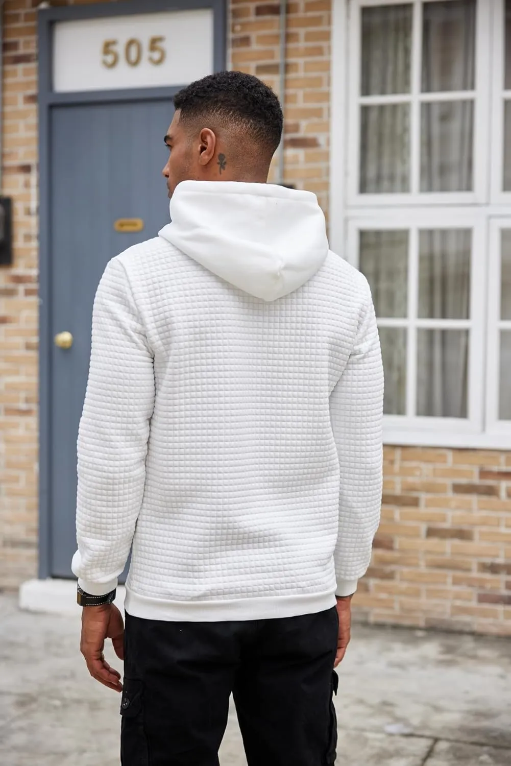COOFANDY Mens Hooded Sweatshirt Casual Long Sleeve Drawstring Waffle Knit Pullover Hoodies
