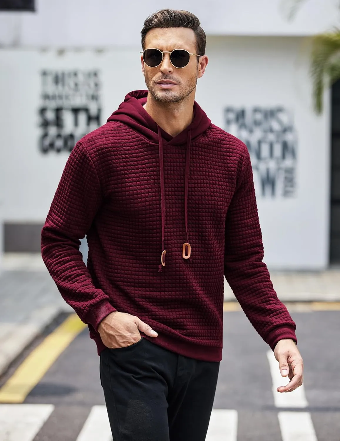 COOFANDY Mens Hooded Sweatshirt Casual Long Sleeve Drawstring Waffle Knit Pullover Hoodies