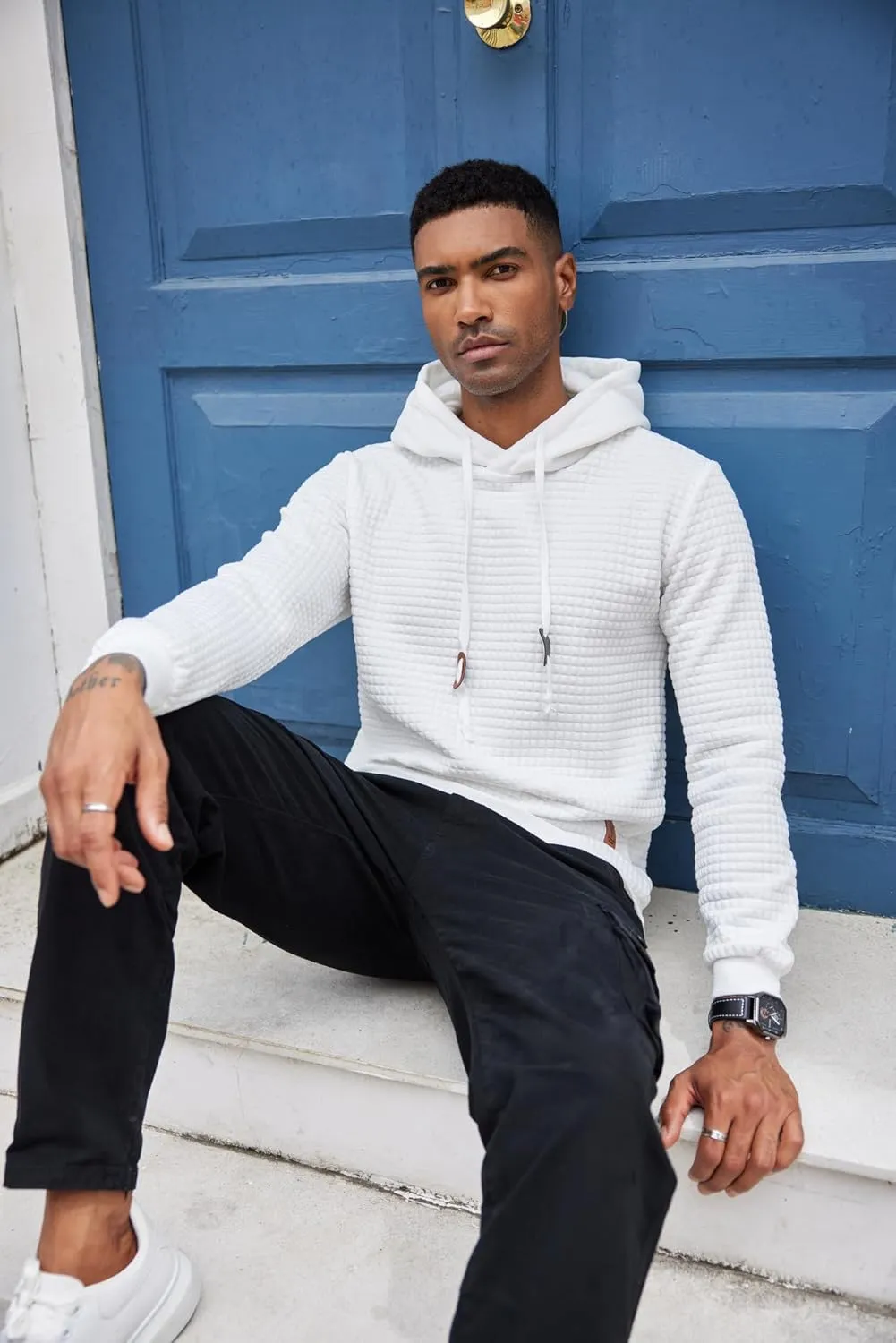 COOFANDY Mens Hooded Sweatshirt Casual Long Sleeve Drawstring Waffle Knit Pullover Hoodies