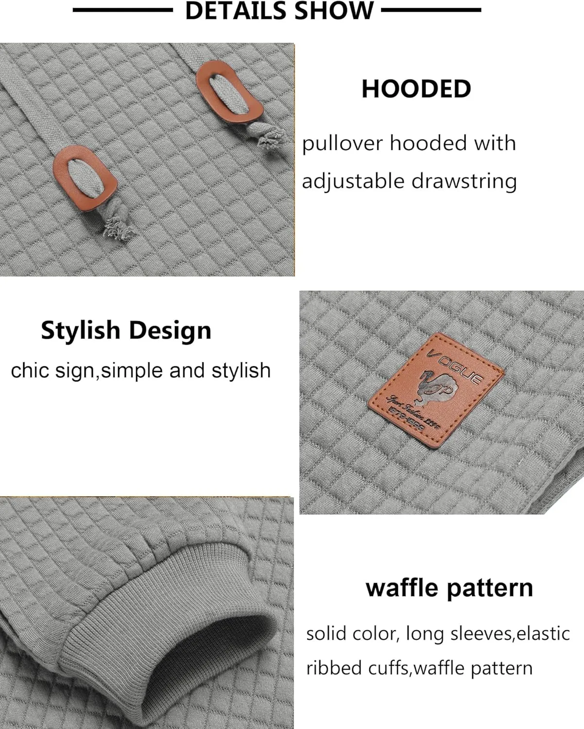 COOFANDY Mens Hooded Sweatshirt Casual Long Sleeve Drawstring Waffle Knit Pullover Hoodies