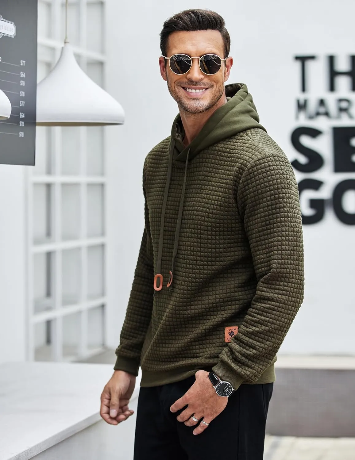 COOFANDY Mens Hooded Sweatshirt Casual Long Sleeve Drawstring Waffle Knit Pullover Hoodies