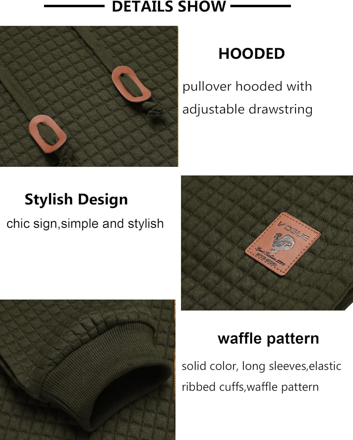 COOFANDY Mens Hooded Sweatshirt Casual Long Sleeve Drawstring Waffle Knit Pullover Hoodies