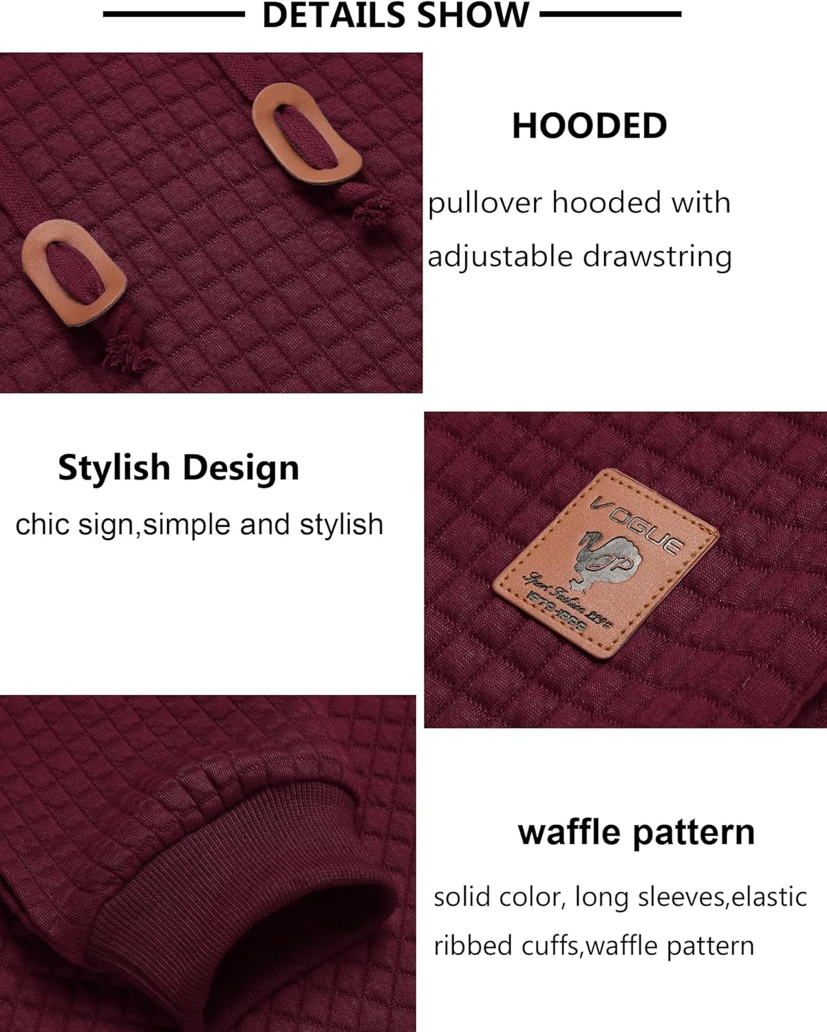 COOFANDY Mens Hooded Sweatshirt Casual Long Sleeve Drawstring Waffle Knit Pullover Hoodies