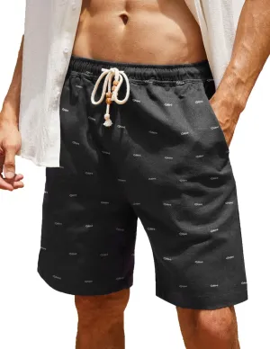COOFANDY Men's Linen Shorts Casual Elastic Waist Drawstring Summer Beach Shorts