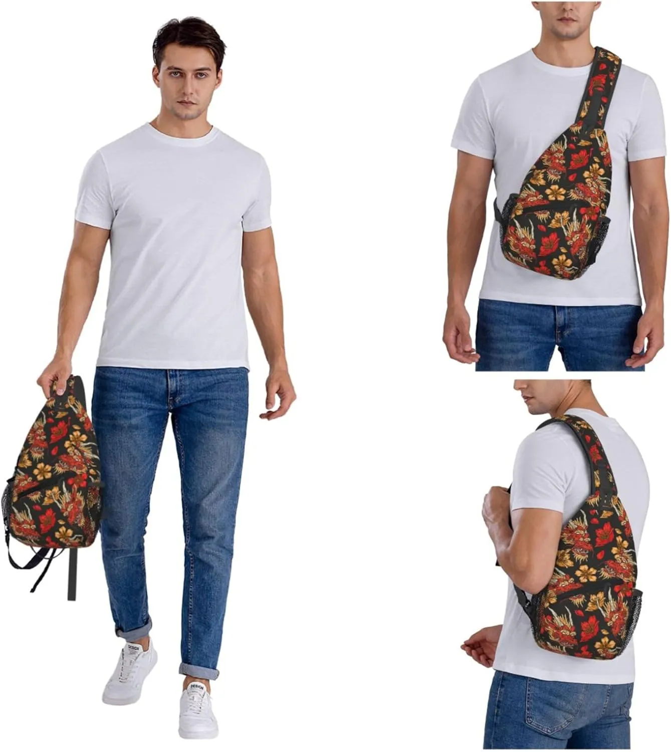 Cool Dragon Pattern Sling Backpack Crossbody Bag, Chest Bag Daypack for Outdoors Hiking Traveling